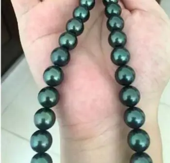 

Jewelry Pearl Necklace Noble jewelry 12-13mm 100% natural tahitian black green pearl necklace 17inch Free Shipping
