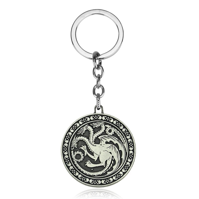 Игра престолов House Stark Baratheon Lannister Targaryen Arryn Tully Martell Tyrell Greyjoy брелок для ключей со значком - Цвет: Silver513