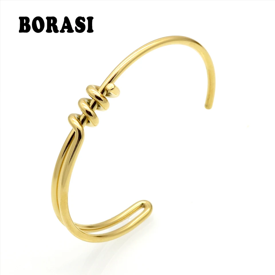 Simple Handmade Fashion Knot Bracelet Stainless Steel Trendy Jewelry Gold color Cuff Bracelets
