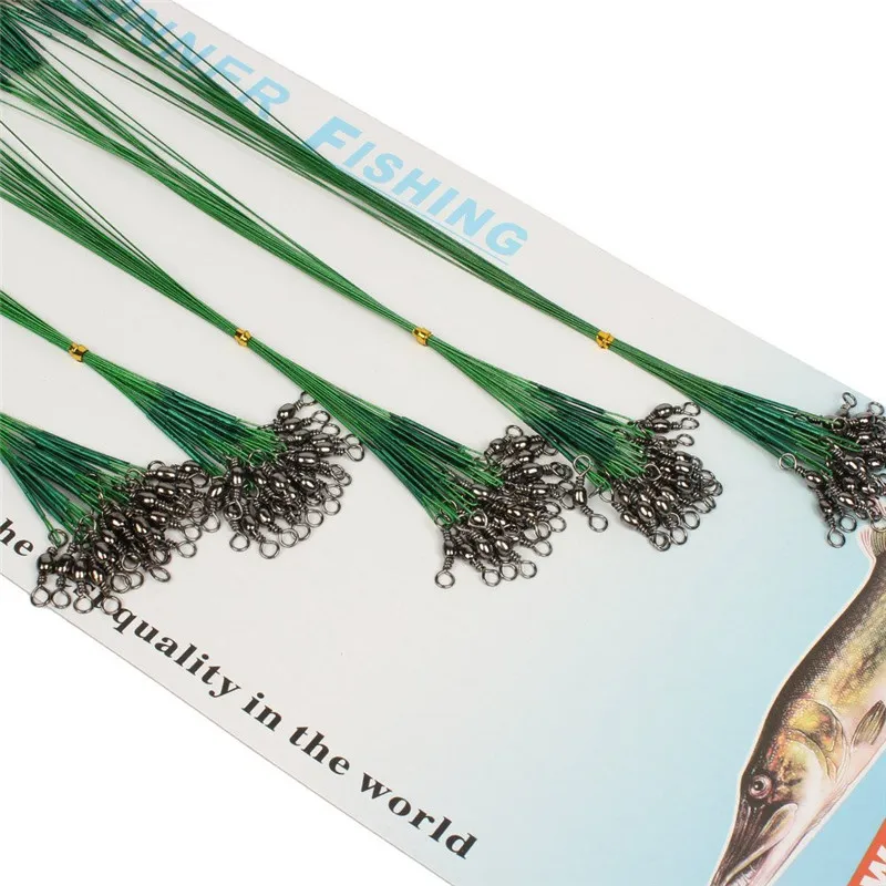 100 pcs Fishing Trace Lures Leader Steel Wire Spinner 16/18/22/24/28cm Length Fishing Wire Green