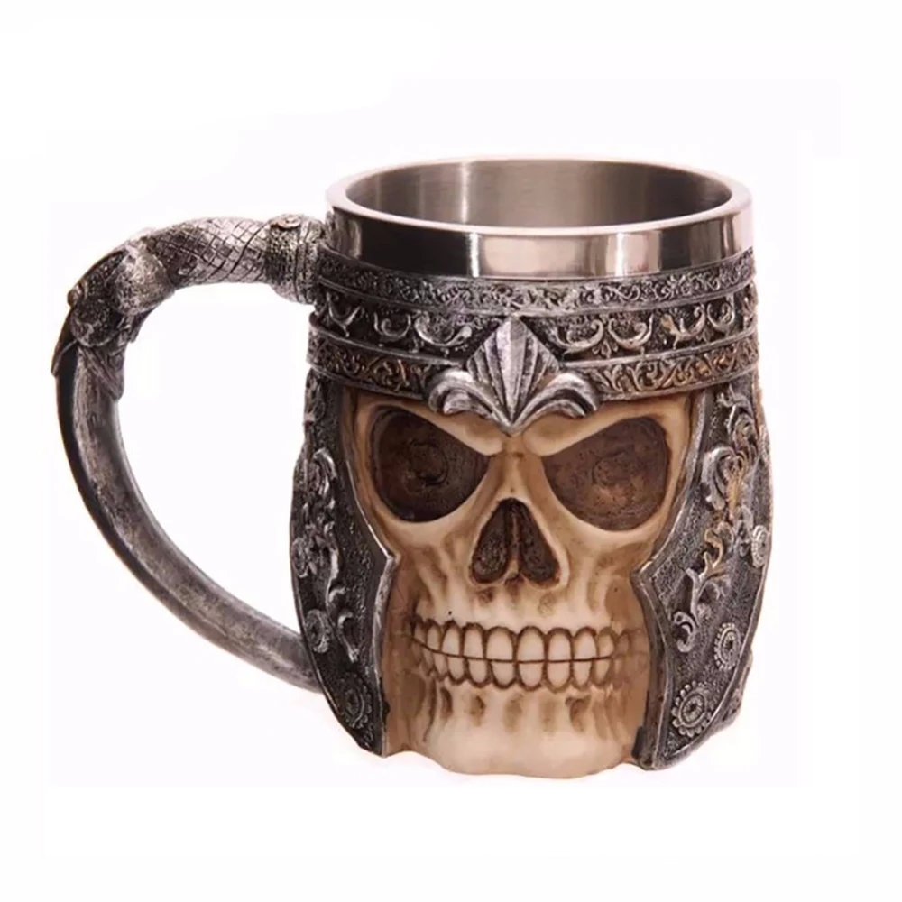 3D Кофейное Молоко Кружка Смола Череп Кружка Tankard Яркий Череп Воин Tankard Череп Викинга Пивная кружка Нержавеющая сталь