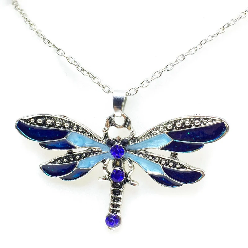 

Retro Silver Jewelry Pendant Dragonfly Crystal Sweater Chain Necklace Xmas Gift