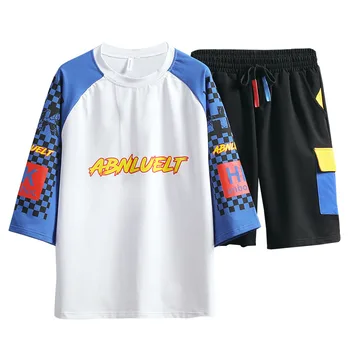 

M-XXXL 2019 two piece set top and pants casual mens short sets summer clothes for men tracksuit mens sweat suits