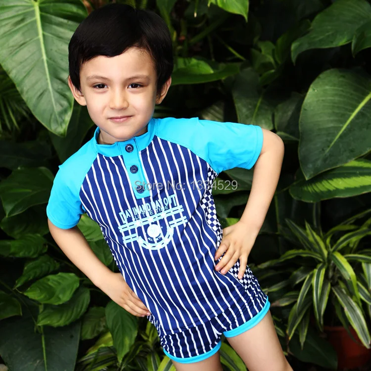 Cute Boy 2pcs Swimwear Children Kids Striped Swimsuit Baby Boy Bathing
