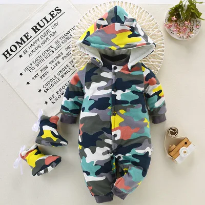 

BibiCola baby rompers newborn winter warm thick clothing infant cartoon hoodies jumpsuit fashion toddle cotton rompers outfits