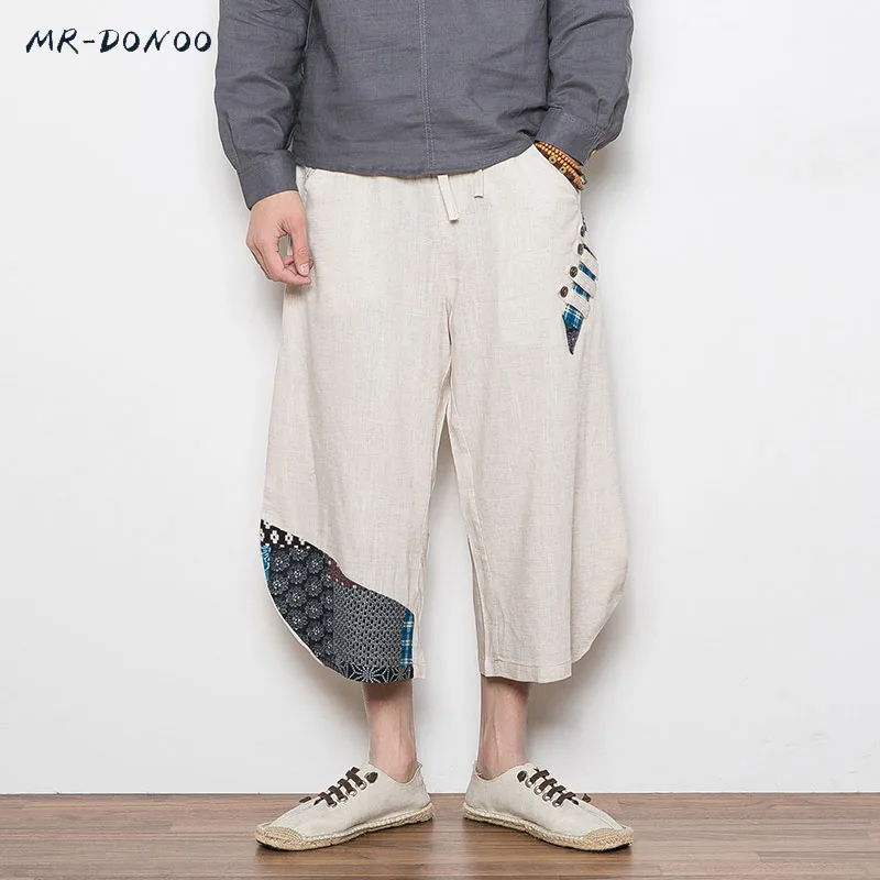 

MRDONOO 2018 Summer Bohemia Men Loose Linen Shorts Knee Length Harem Pants Male Bermuda Casual Board Short Pants M-5XL A032-AK