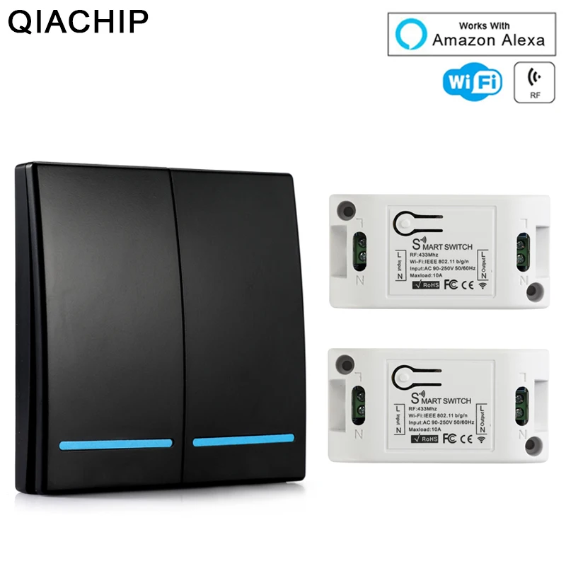 

QIACHIP Universal Wifi Wall Switch 433 Mhz Wireless Remote Control Domotica Light Smart Home RF Relay Module Work With Alexa DIY