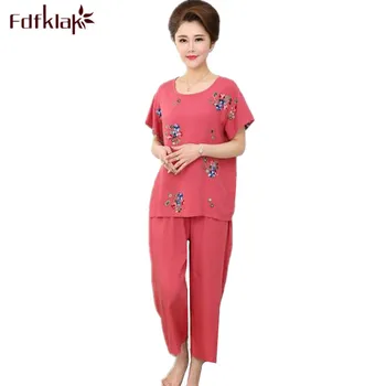 

Fdfklak Plus Size Women Pajamas Summer Pajama Set Short Sleeve Women's Sleepwear Pyjamas Suit Home Wear Pijama Feminino XL-3XL