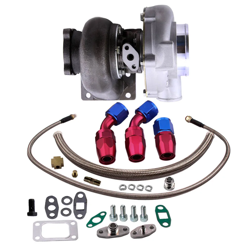 US $170.19 WaterOil Gt30 Gt3037 Gt3076r Turbocharger 500hp Oil Drain Return Feed Line Flange AR 6 Turbine AR 82 Water Universal Turbo
