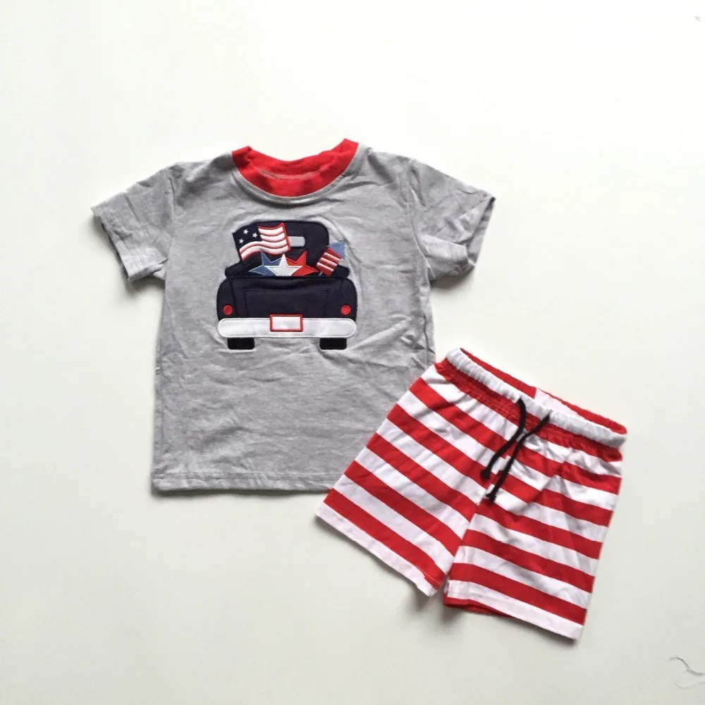 

July 4th holiday new Arrivals baby boys Spring summer cotton shorts Elastic grey red strpies star truck flag Independence Day