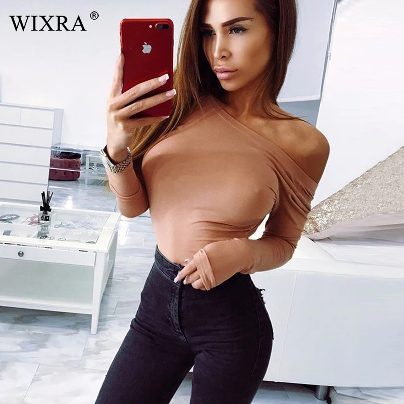 Wixra новинка 2019 хит женская одежда длинный рукав о образный вырез боди однотонный