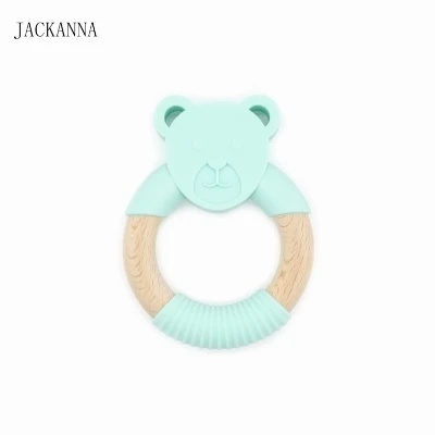 1PC Animal Shape Silicone Teether Wooden Ring Nursing Accessories Chewable Rattle Toy Circle Newborn Shower Gifts Baby Teether - Цвет: 18