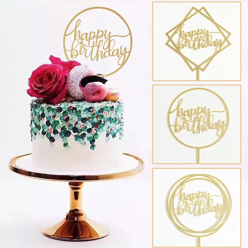 Розовый, золотистый и черный с днем рождения Топпер для торта Love акриловые флажки для торта для Одежда для свадьбы, дня рождения Декор для выпечки торта детского дня рождения для детей