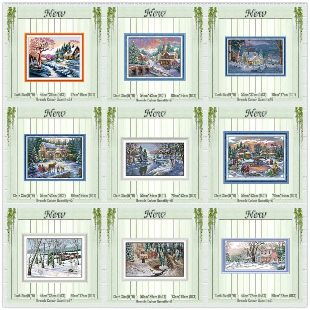 

Lakeside snowhouse fairy tale Winter counted printed on the canvas DMC 11CT 14CT kits DIY Cross Stitch embroidery needlework Set