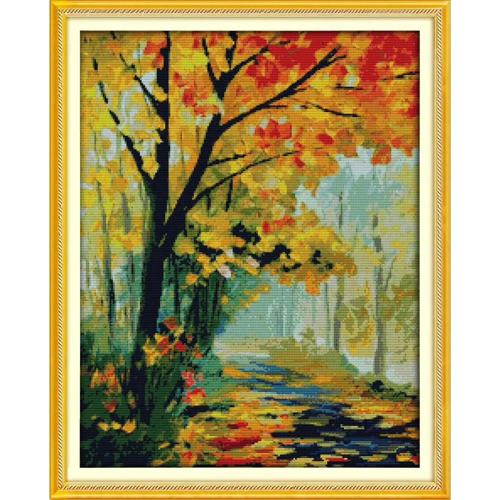 Everlasting Love Autumnal Scenery (3) Chinese Cross Stitch Kits Ecological Cotton Stamped 11 CT Christmas Decorations For Home | Дом и сад