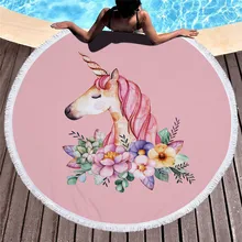 Розовое милое полотенце из микрофибры с принтом лошади и животных, большое круглое пляжное полотенце Toalla Microfibra, плотная махровая ткань с кисточками, пляжное одеяло