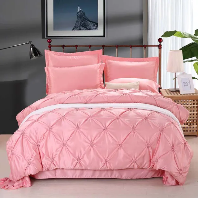 European Luxury Washed Silk Satin Bedding Sets Queen/King Size Solid