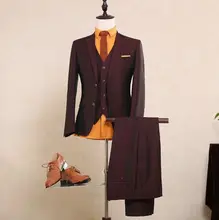 2016 Real Photo Mixed Wool Tuxedos With Single Button Luxury Slit Fit Bridegroom Tuxedos Men Suits Cummerbund (Suit+Pants+Vest)