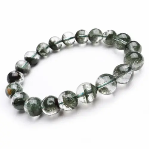

002013 11mm Natural Green Phantom Crystal Quartz Crystal Cluster Specimen Bracelet AAA