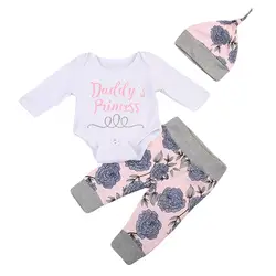 Элегантные комплекты одежды для новорожденных мальчиков и девочек с цветочным принтом из 3 предметов, комплект одежды, штаны, леггинсы