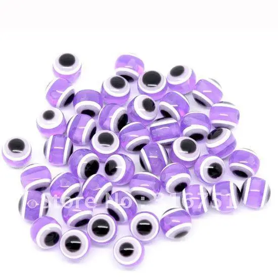 Free Shipping 100 Pcs Purple Evil Eye Stripe Round Resin Spacer Beads