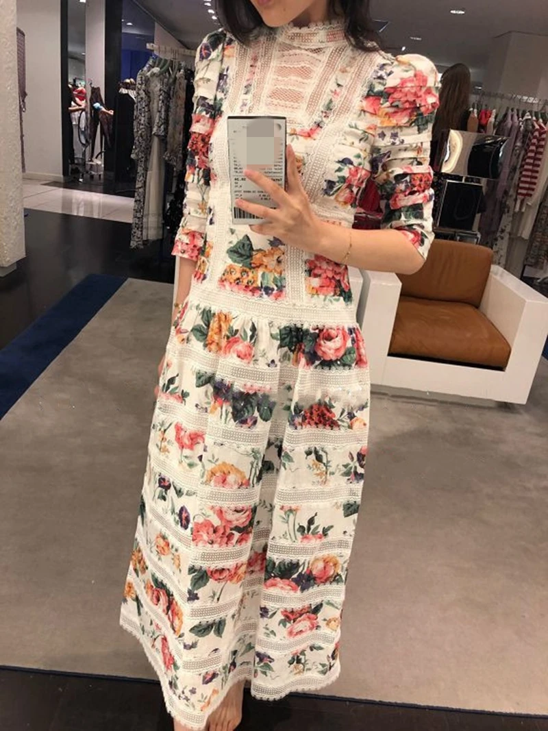 

Runway 2019 Summer Long Dress High Quality Women Print Party Dresses
