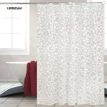 

UFRIDAY Fashion White 3D Embossing Flower Shower Curtain PEVA Waterproof Fabric Bathroom Curtain Thicken Bath Cortina Ducha New