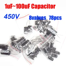 8 значений всего 78 шт. 450V 1 мкФ~ 100 мкФ Алюминий электролитический набор различных конденсаторов