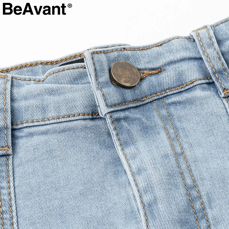 BeAvant A line pleated short jeans skirts womens High waist tassel mini denim skirt female Casual blue summer fringe skirt