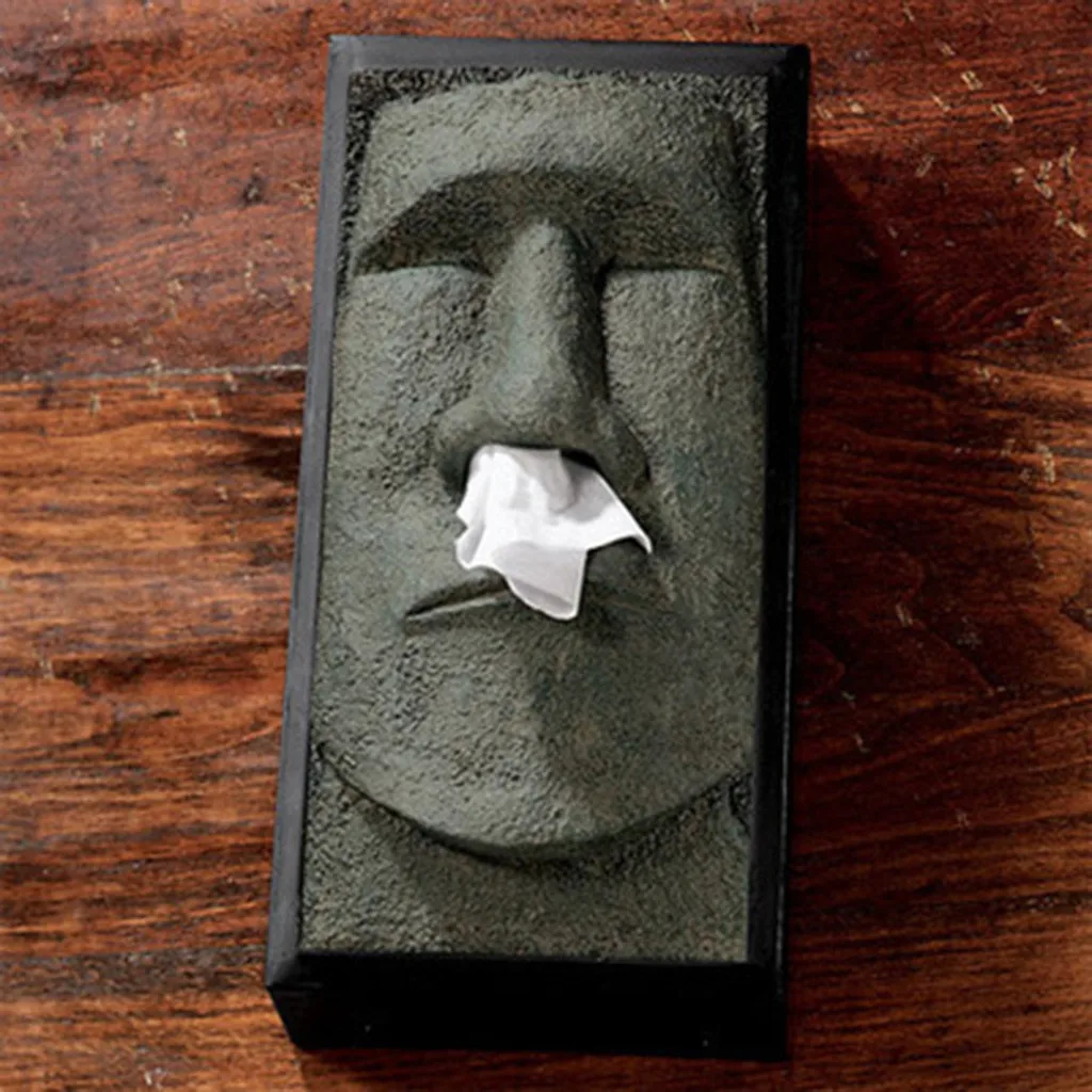 

1PC Creative Head Facial Tissue Box Holder Cover Dispenser Face Easter Island Retro NEW