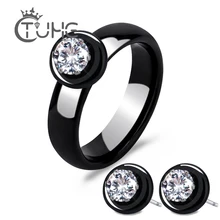 Новая Мода Настоящий керамический набор украшений для женщин леди кристалл AAA Фианиты Серьги-гвоздики кольца ювелирный набор Коллекция