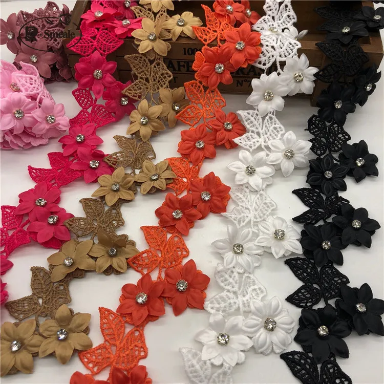 

2Yards/Lot Three Leaf Openwork Diamond Flower Water Soluble Embroidery Lace Color Milk Silk Diy Lace Accessories RS463