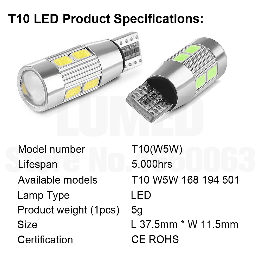 50x T10 светодиодный W5W автомобильный светильник Luces светодиодный Para Авто интерьерный купольный светильник s 194 10 SMD 5730 светодиодный Боковой габаритный фонарь