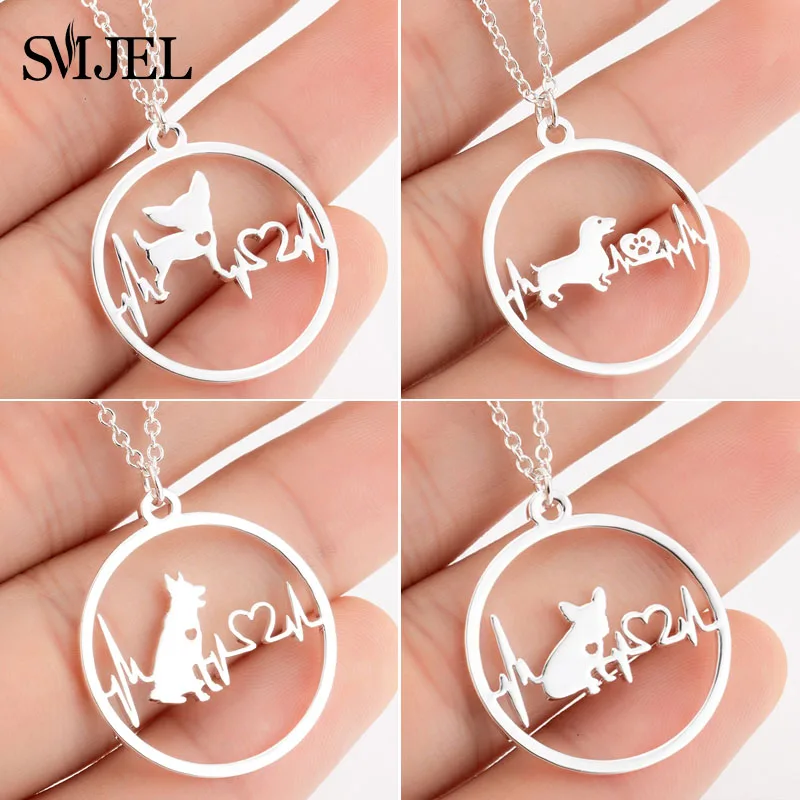 

SMJEL Cartoon Dog Pendant Necklace for Women Fashion German Shepherd Jewelry Heartbeat Paw Choker Necklace Chain for Kids