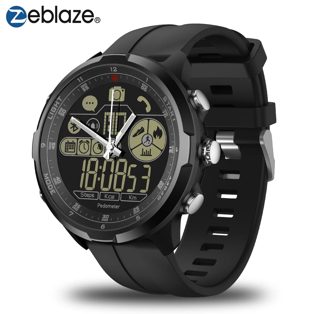 IP67/50M Water Resistant ZEBLAZE VIBE 4 HYBRID Rugged Smartwatch 1.24inch FSTN & Mechanical Hands Sapphire Glass Smart Watch Men