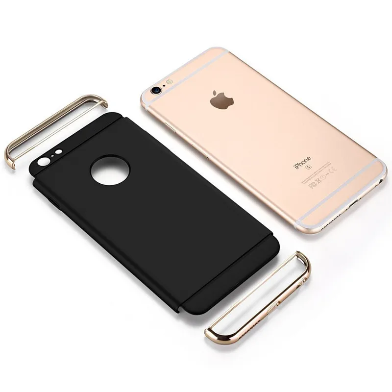 Funda dura dorada de lujo para iPhone 7 6 6 s 5 5S SE X cubierta trasera Xs Max XR extraíble funda 3 en 1 para iPhone 8, 7, 6, 6 s Plus