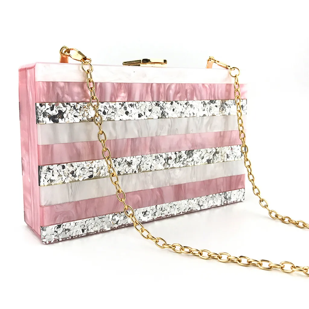 Women Evening Bag Party Banquet Glitter Bag For Women Girls Wedding Clutches Handbag Chain Shoulder Acrylic Box