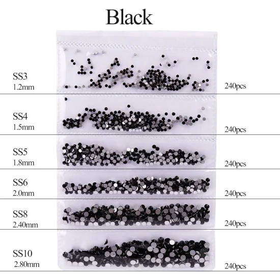 Полный красота 1440 шт. дизайн ногтей Стразы 10 цветов смешанные 6 Размеры SS3-10 стекло Flatback кристалл пламя AB 3D Самоцветы аксессуары CH025 - Цвет: Black