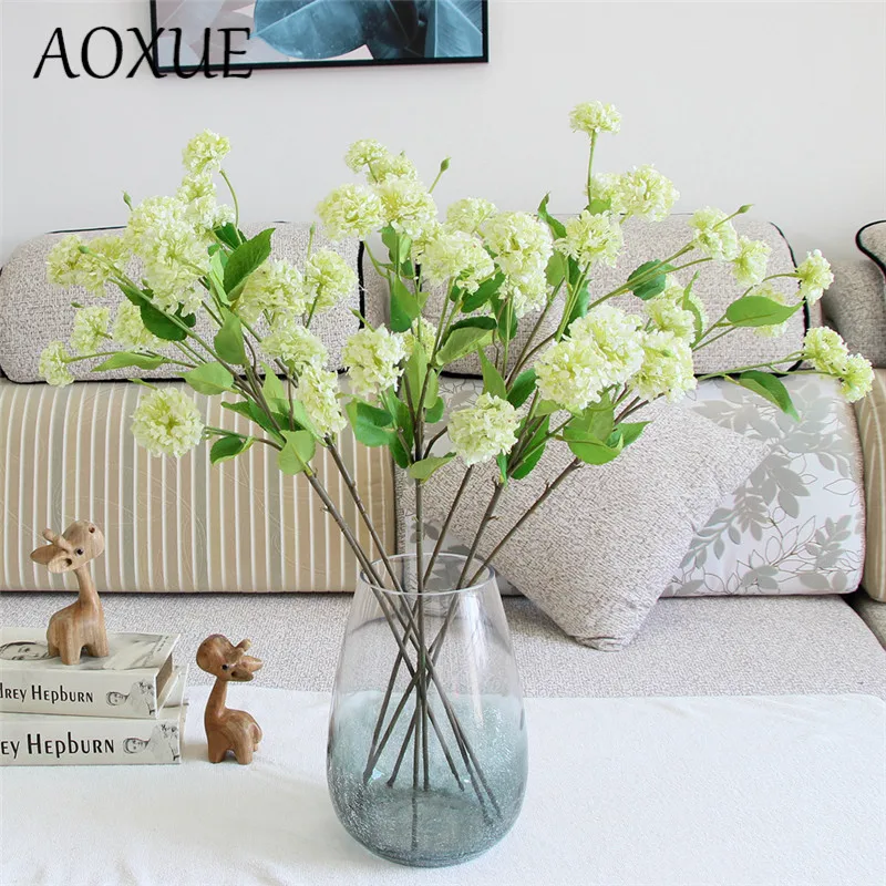 

AOXUE New simulation fake 7 heads snowballs hydrangea silk flower Sen series long snowball flower Nordic home garden decoration