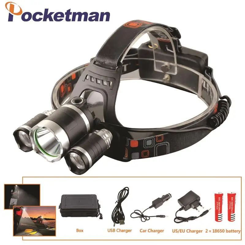 

LED Headlight 12000 Lumen 3 x XML T6 LED Head Lamp Flashlight led headlamp choose battery charger for camping hunting fishing