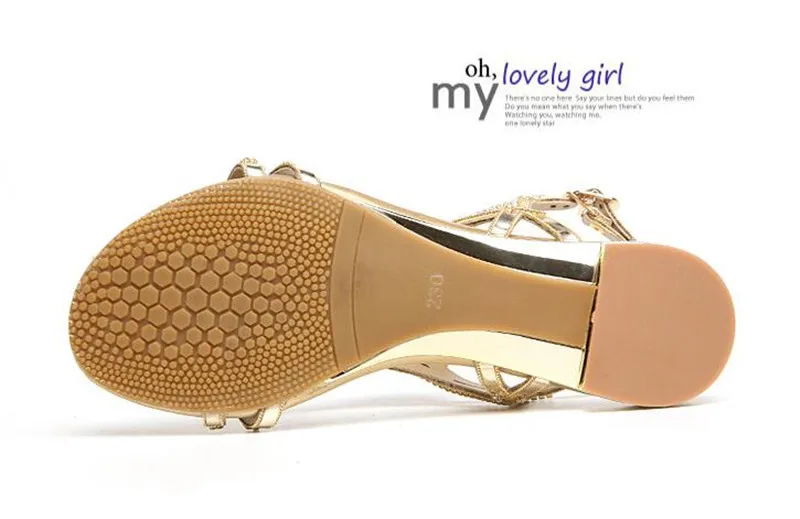 BEYARNE New Genuine Leather Rhinestone Gold Buckle Fashion Mid Heel Summer Shoes Girl Female Lady Women Sandals