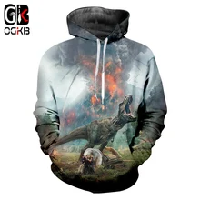 OGKB Hoodies 2018 Yeni Volkanik dinozor Hoodies Düğme erkek Komik Bilim kurgu tema 3D baskı Sonbahar Erkek Gömlek