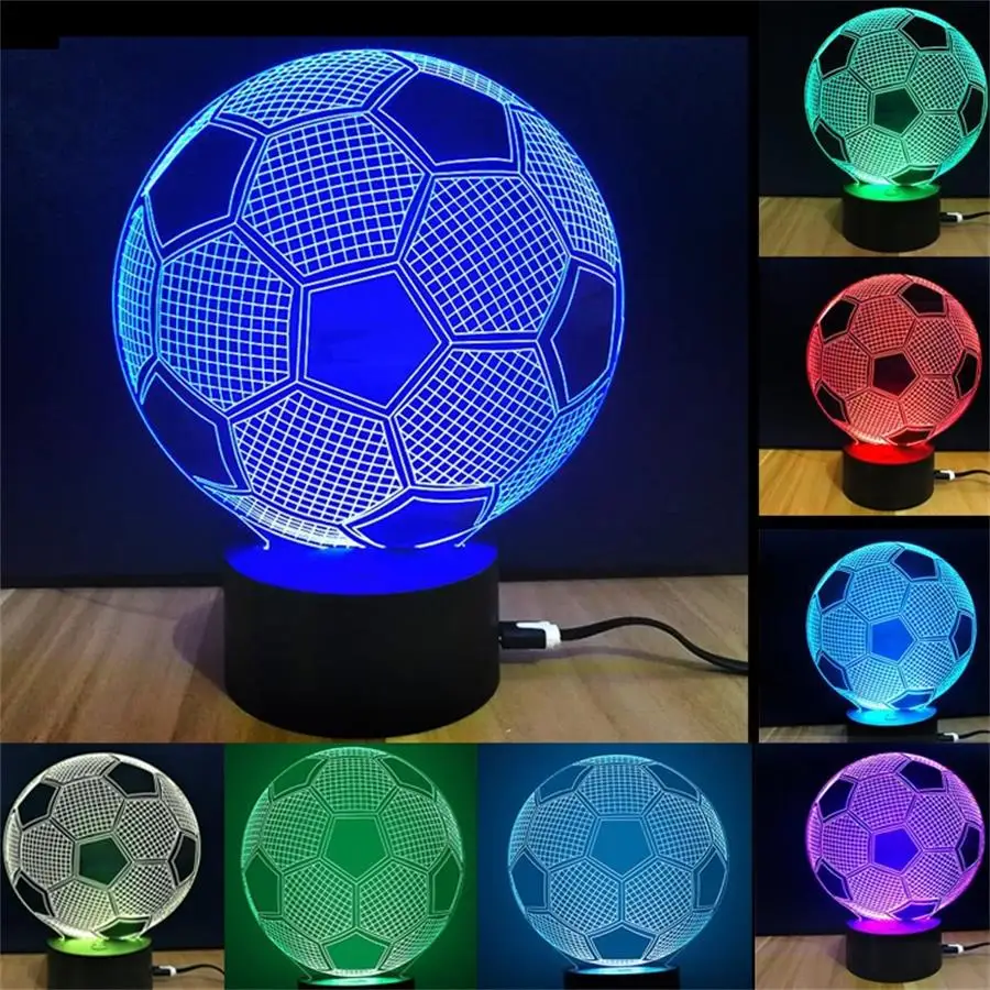 

2018 New led Night Light 3D Lamp football Acrylic Multicolor USB Bedroom Table Night light Decor Creative Desk lamp for Kid Gift