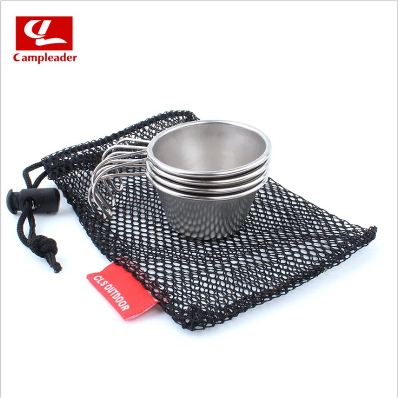 4 piezas tazón de acero inoxidable al aire libre vajilla copa de vino mango plegable Camping vajilla de utensilios de cocina de ahorro de espacio CL060