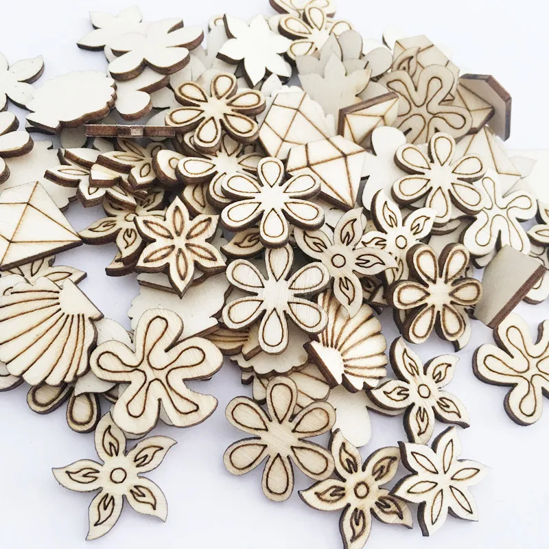Buy 100pcs Natural Flower Wood Craft Embellishments