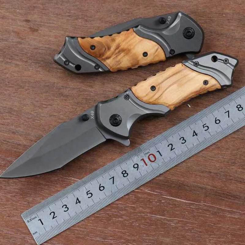 

SDIYABEIZ Tactical Folding Knife Steel Blade Wood Handle Titanium Pocket Survival Knives Huntting Fishing EDC Tool