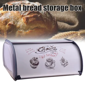 

Metal Bread Box Bin Kitchen Storage Containers Home Kitchen with Roll Top Lid MJJ88