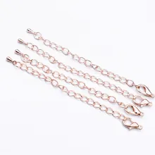 10 шт./лот, розовая позолоченная 70 мм длина, удлиненная цепочка с застежкой-лобстером и крошечными капельками для браслета, ожерелья, хвостовой цепи