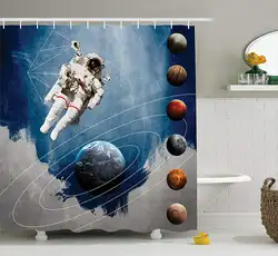 Внешний космический Декор Душ Шторы, Планетарная круги с геометрических фигур Нептун астральное ракеты Винтаж принт