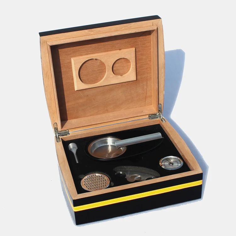 COHIBA Exquisite Luxury MirageBlack Leather decorative article Cedar Wood Cigar Humidor six-piec set